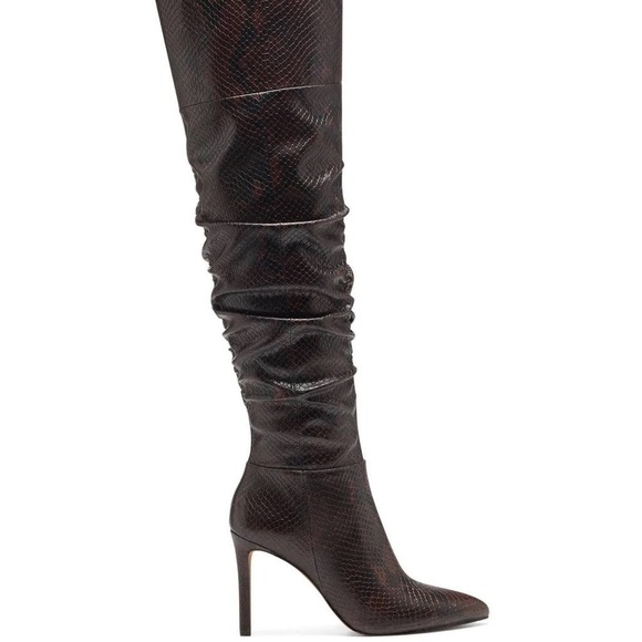 VINCE CAMUTO | Kentelli Ruched Boot Wine Snakeskin NEW - Picture 2 of 11